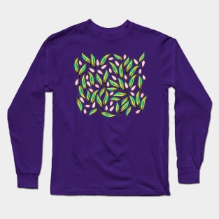 Spring mood fresh leaves and seeds summer purple pattern Long Sleeve T-Shirt